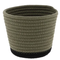 PANIER ROND COTON KAKI NOIR D.15X12CM