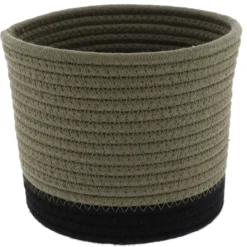 PANIER ROND COTON KAKI NOIR D.19X16CM