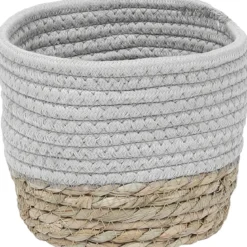 PANIER ROND COTON MATIERE VEGETALE GRIS NATUREL D.17X14CM