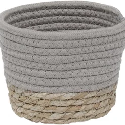 PANIER ROND COTON MATIERE VEGETALE TAUPE NATUREL D.15X12CM