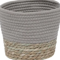 PANIER ROND COTON MATIERE VEGETALE TAUPE NATUREL D.19X16CM