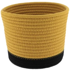 PANIER ROND COTON OCRE NOIR D.19X16CM