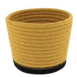 PANIER ROND COTON OCRE NOIR D.15X12CM