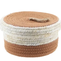 PANIER ROND COUVERCLE COTON MAIS 21X11CM NATUREL MARRON