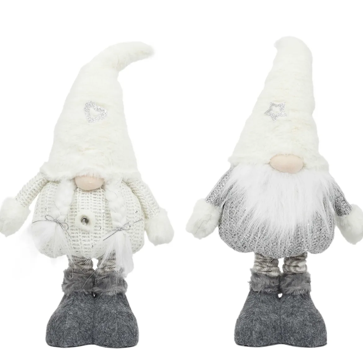 PERE NOEL OU MERE NOEL GRIS BLANC EXTENSIBLES H.60CM