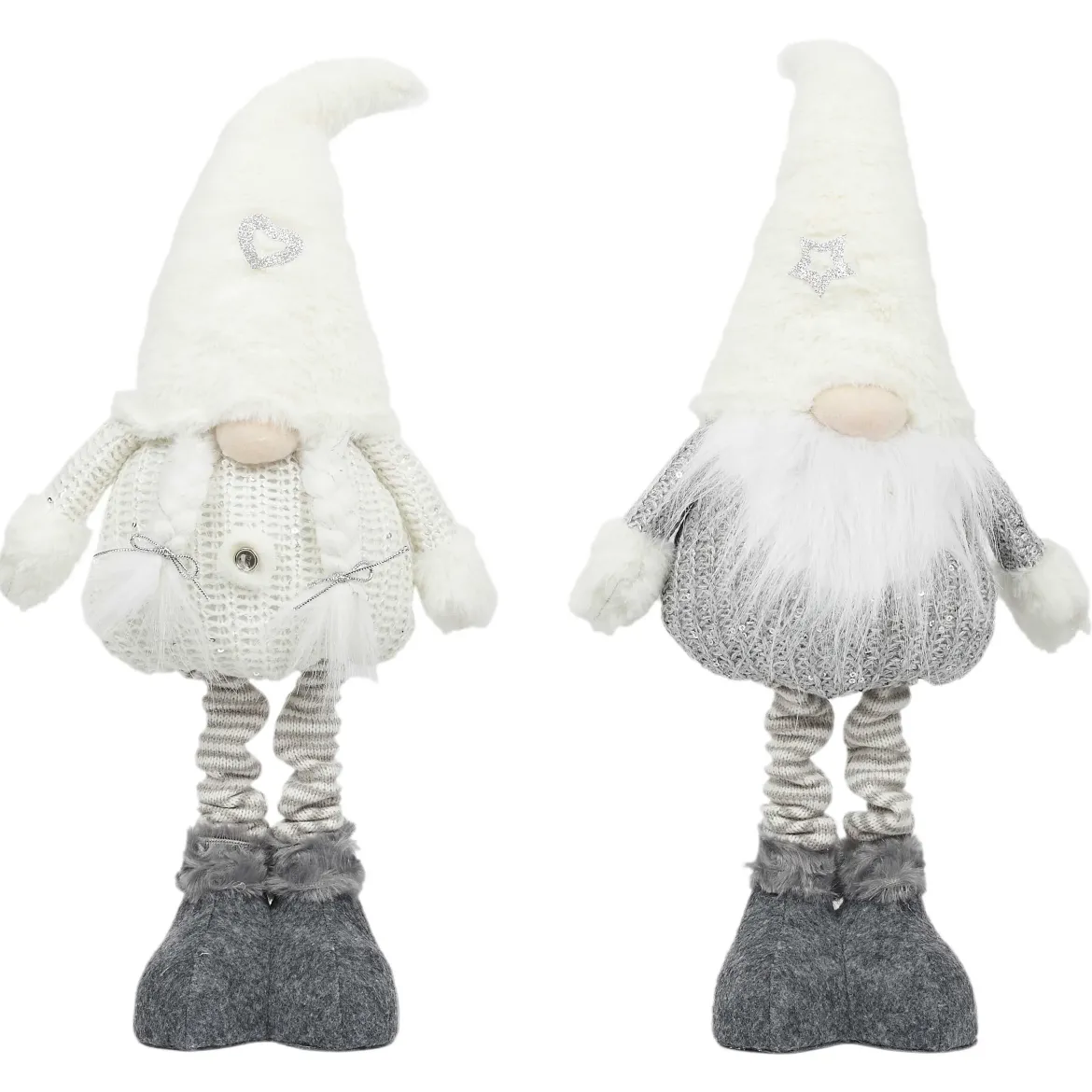 PERE NOEL OU MERE NOEL GRIS BLANC EXTENSIBLES H.60CM