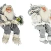 PERE NOEL 25X15X40CM ASSIS GRIS BLANC ET ARGENTE BLANC