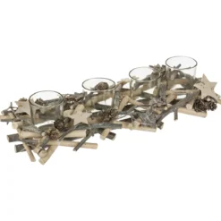 PHOTOPHORE BOIS COURONNE DE TABLE BUCHE 4 PHOTOPHORES
