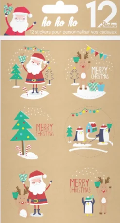 PLANCHE 12 STICKERS KRAFT NOEL