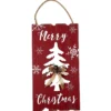 PLAQUE EN BOIS ROUGE MERRY CHRISTMAS 24X46CM