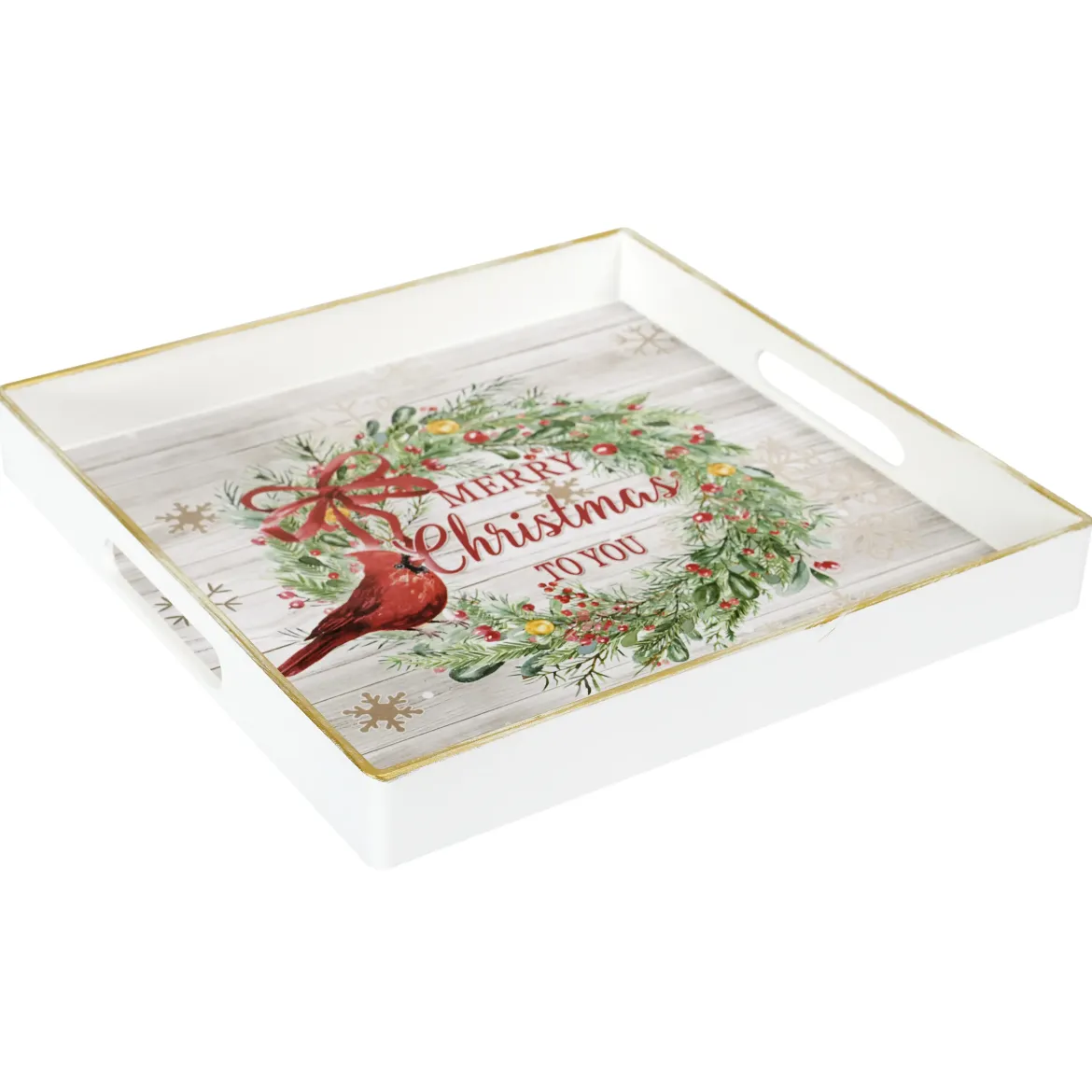 PLATEAU DECORATIF COURONNE MERRY CHRISTMAS D.30CM