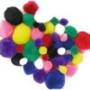 POMPONS MULTICOLORES DE 1.5 A 3.5 CM X 48 PCS