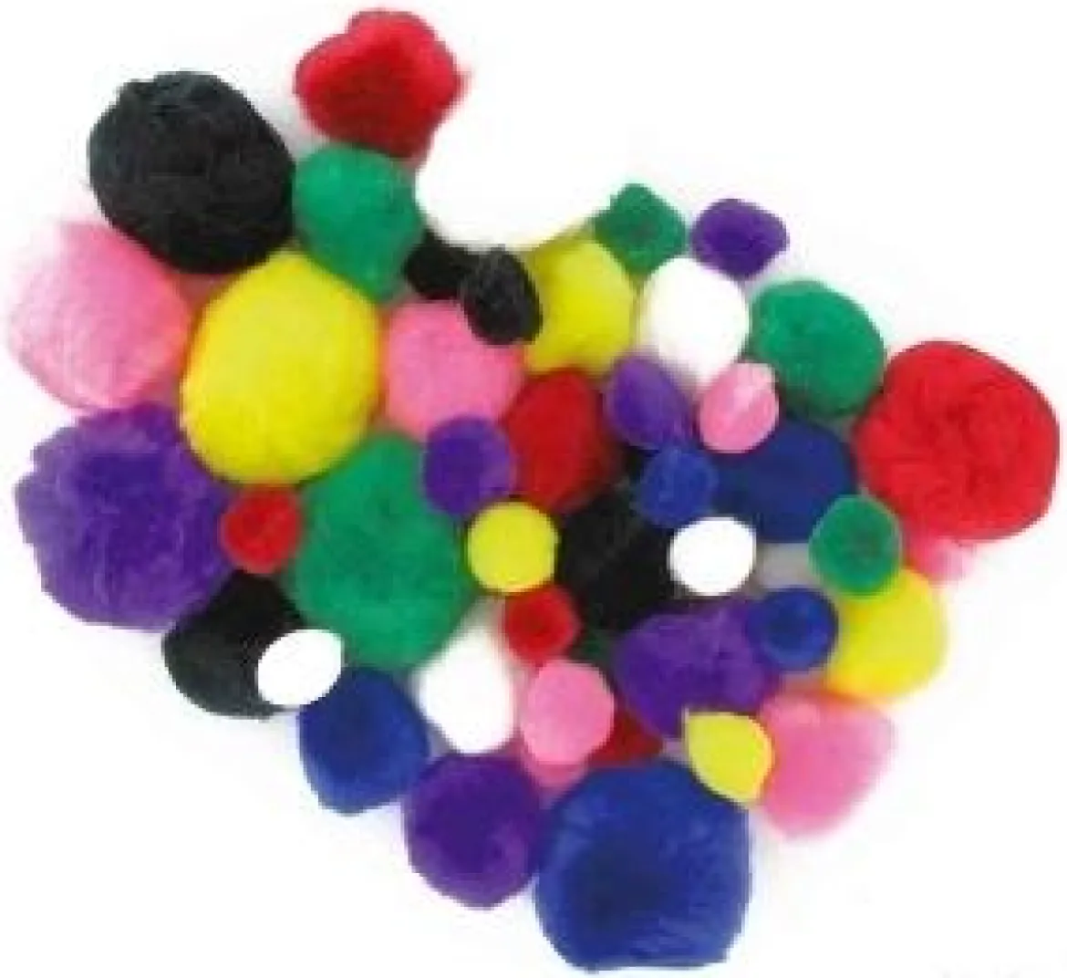 POMPONS MULTICOLORES DE 1.5 A 3.5 CM X 48 PCS
