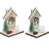 PORTE BOUGIE CHALET NOEL BOIS ET VERT 11X8X14.5CM