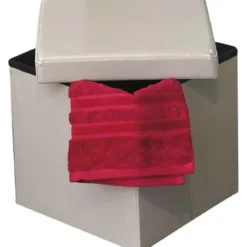 POUF DE RANGEMENT PLIABLE PU MDF UNI  TAUPE