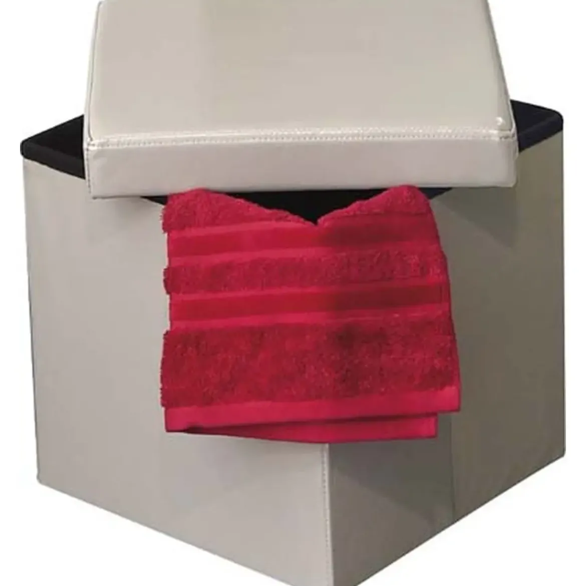 POUF DE RANGEMENT PLIABLE PU MDF UNI TAUPE