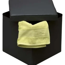 POUF DE RANGEMENT PLIABLE PU MDF UNI NOIR