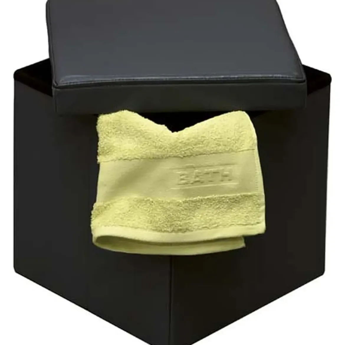 POUF DE RANGEMENT PLIABLE PU MDF UNI NOIR