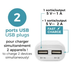 PRISE SECTEUR AVEC DOUBLE PORT USB 3A
