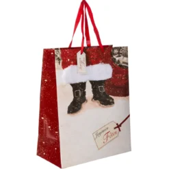 SAC CADEAU IMPRIME MOYENNE TAILLE PERE NOEL AVEC FOURRURE