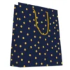 SAC CADEAUX POIS DORE CHAUD OR FOND MARINE 32X40CM