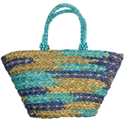 SAC DE PLAGE BLEU ET NATUREL L52XW20XH30CM