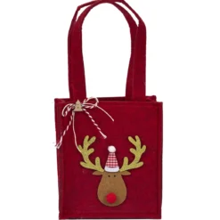 SAC FEUTRINE ROUGE CERF 14X16CM