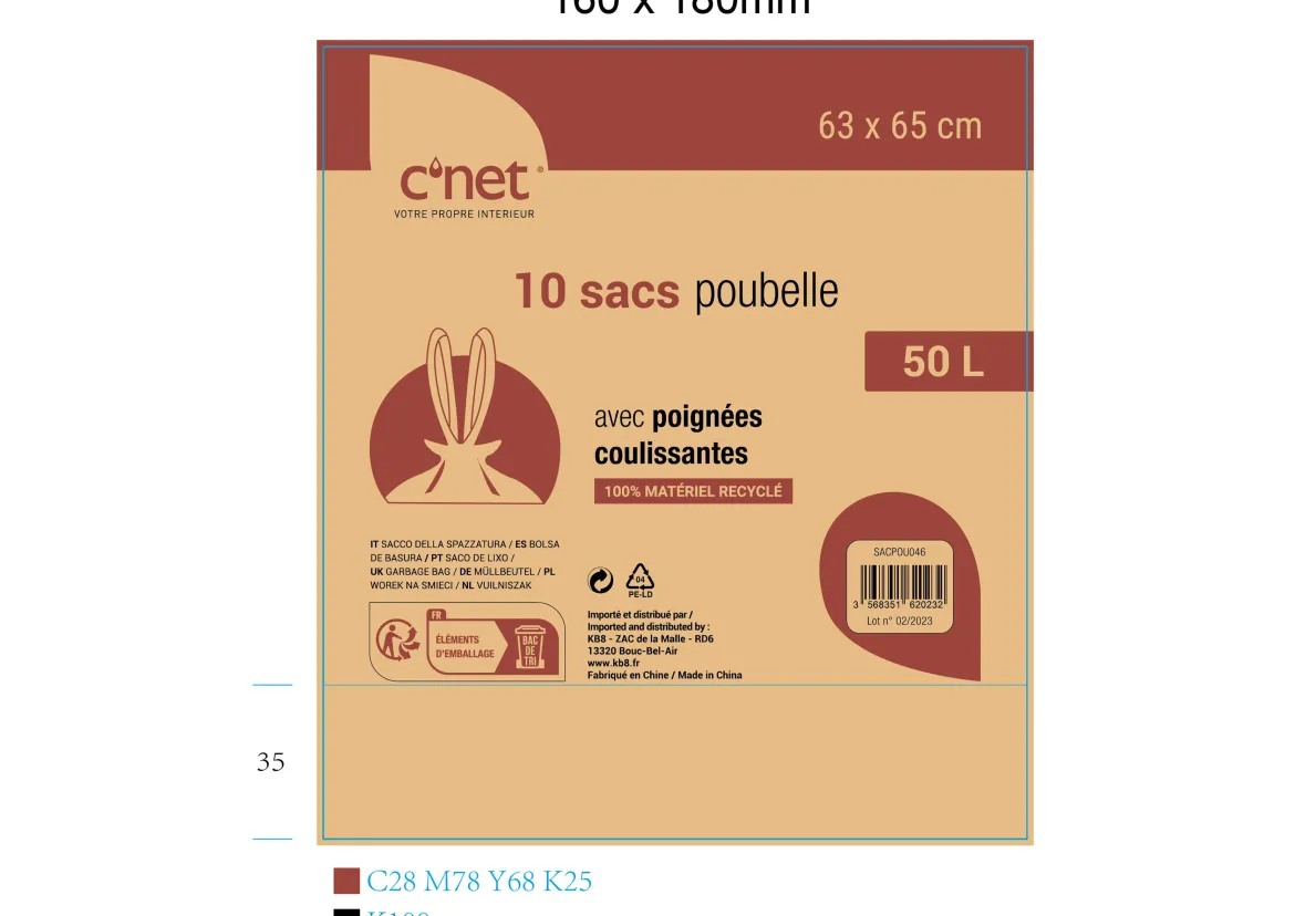 10 SACS POUBELLE 50L AVEC POIGNEES