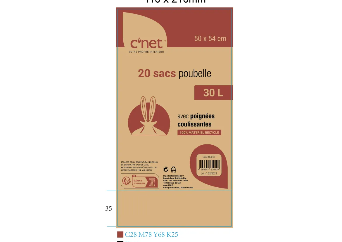 20 SACS POUBELLE 30L AVEC POIGNEES