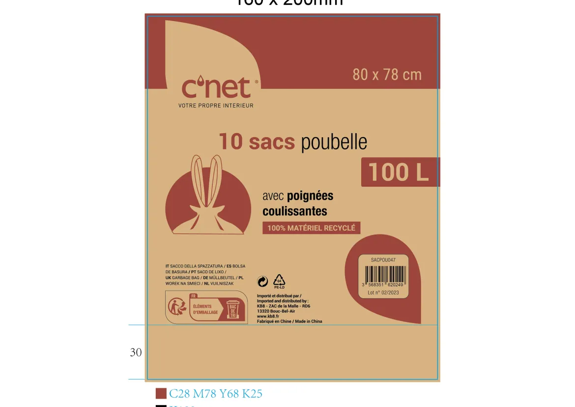 10 SACS POUBELLE 100L AVEC POIGNEES