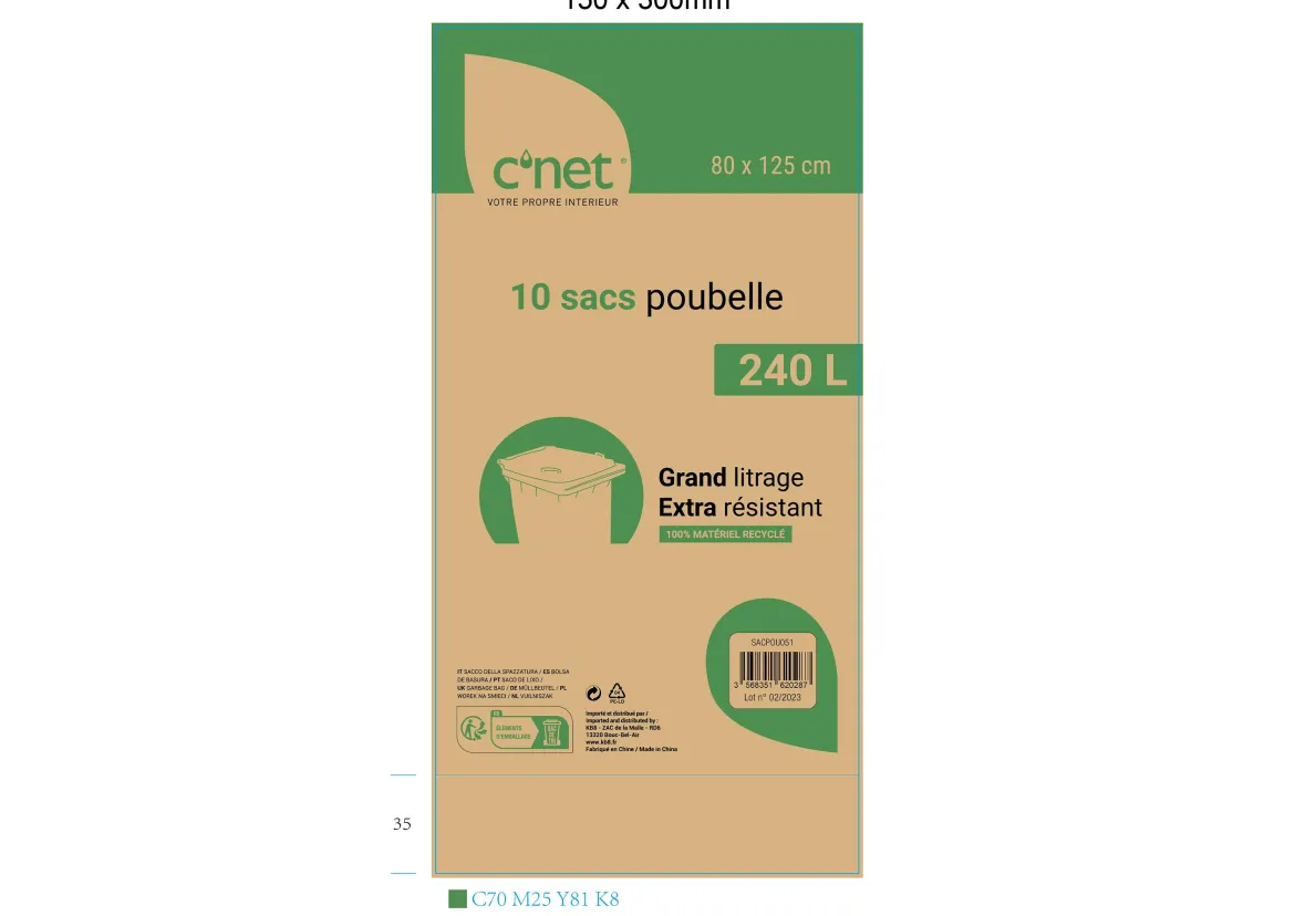 10 SACS POUBELLE 240L EXTRA RESISTANT