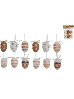 SET 6 OEUFS DECO BLANC RAYE FLEURS