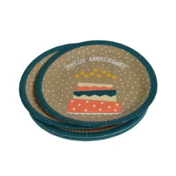 SET 6 ASSIETTES CARTON D.23CM ANNIVERSAIRE KRAFT