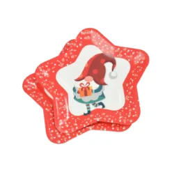 SET 6 ASSIETTES ETOILE IMPRIMEES NOEL DECOR GNOMES D.23CM