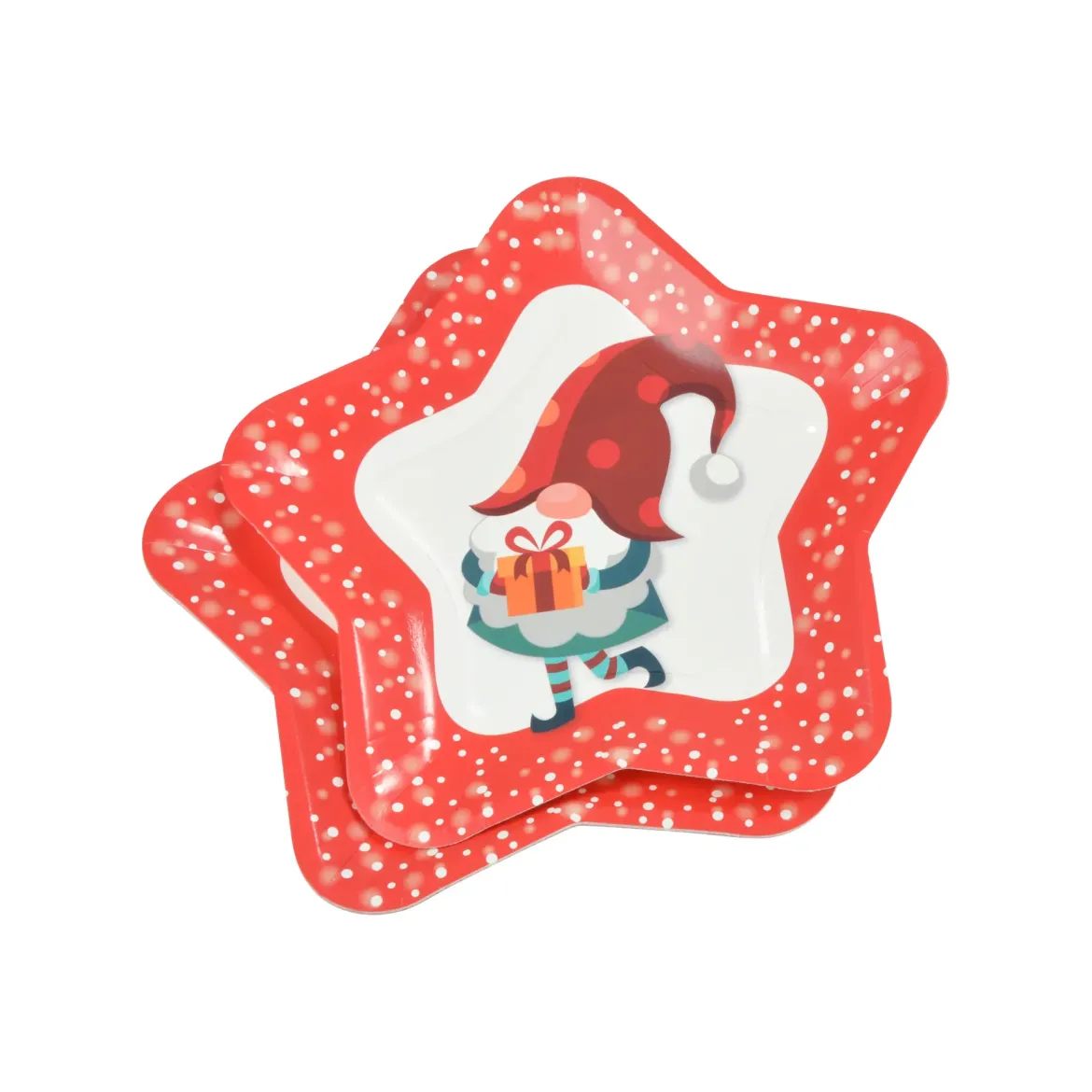 SET 6 ASSIETTES ETOILE IMPRIMEES NOEL DECOR GNOMES D.23CM