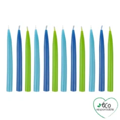 SET 12 BOUGIES ANNIVERSAIRE CIRE ABEILLE H.9CM BLEU VERT