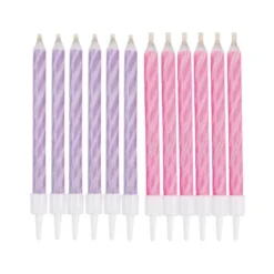 SET 12 BOUGIES ANNIVERSAIRE MAGIQUE H.6CM ROSE ET VIOLET