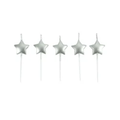 SET 5 BOUGIES FORME ETOILE 3D PIC PLASTIQUE 3CM ARGENT