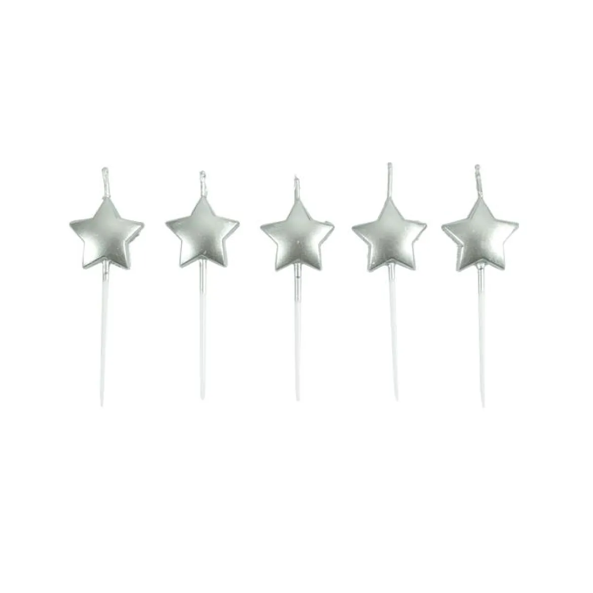 SET 5 BOUGIES FORME ETOILE 3D PIC PLASTIQUE 3CM ARGENT