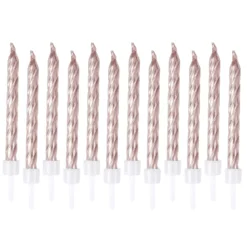 SET 12 BOUGIES METALLISEES AVEC SUPPORT H.6CM ROSE GOLD