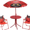 SET JARDIN ENFANT 2 CHAISES 1 TABLE 1 PARASOL COCCINELLE