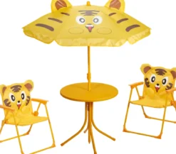 SET JARDIN ENFANT 2 CHAISES 1 TABLE 1 PARASOL MOTIF JUNGLE