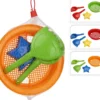 SET 4 JOUETS DE PLAGE TAMIS PELLE RATEAU ETOILE