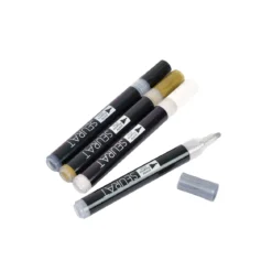 SET 4 MARQUEURS ACRYLIQUES POINTE 3MM BLANC NOIR OR ARGENT