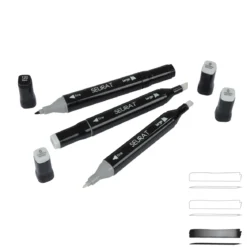 SET 3 MARQUEURS ALCOOL DOUBLE POINTE BISEAUTEE BASIQUE
