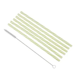 SET 6 PAILLES PLASTIQUE REUTILISABLE TILLEUL BLANC ET BROSSE