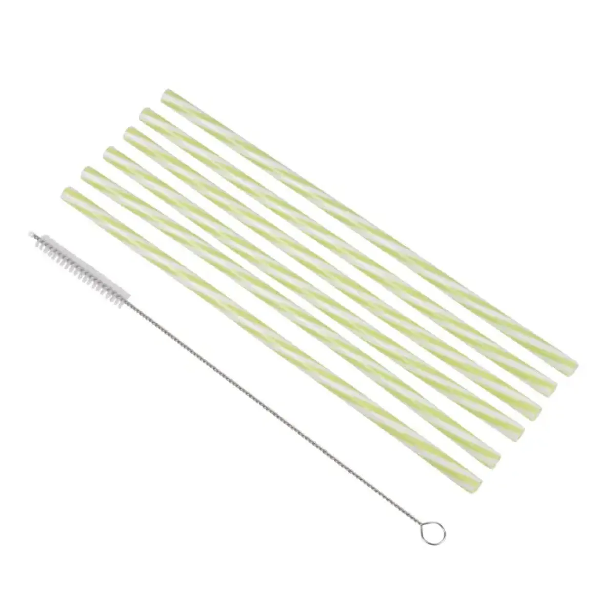 SET 6 PAILLES PLASTIQUE REUTILISABLE TILLEUL BLANC ET BROSSE