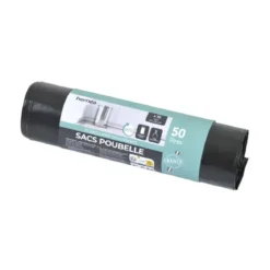 SET 10 SACS POUBELLE HAUTE 50L LIENS COULISSANTS NOIR