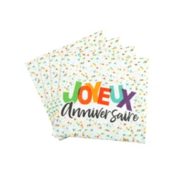 SET 20 SERVIETTES PAPIER 3 PLIS 33X33CM HAPPY CONFETTIS