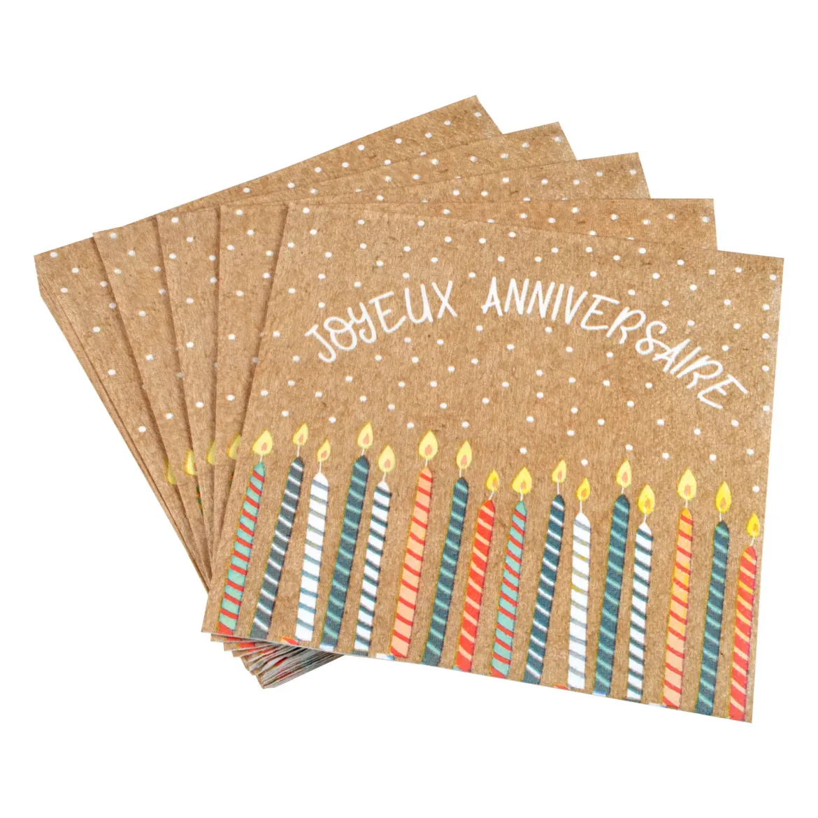 SET 20 SERVIETTES PAPIER 33X33CM ANNIVERSAIRE KRAFT